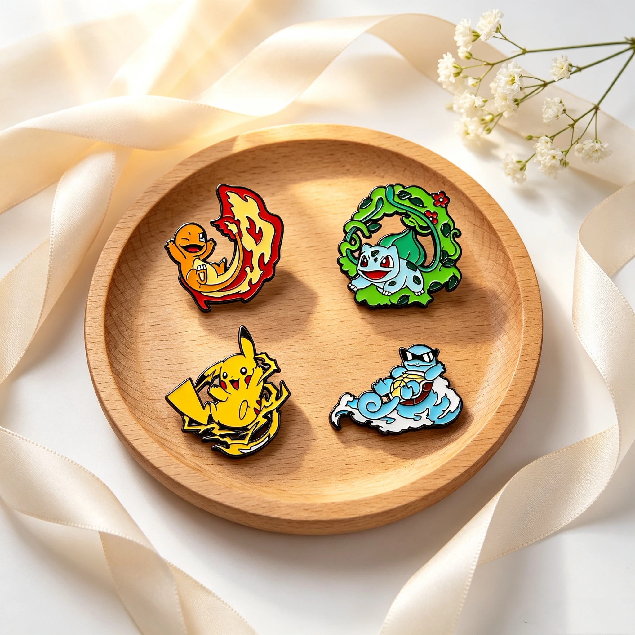 4Pcs Japanese Cute Cartoon Creature Enamel Pins Set, Alloy Lapel Pins, Decor Badges for Backpack Hat, Fan Gifts