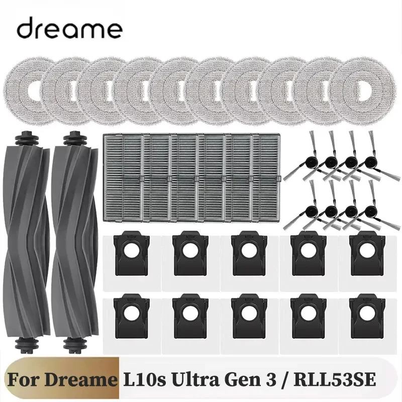 Pièces de rechange et accessoires pour Dreame L10s Ultra Gen 3 Gen3 / RLL53SE : brosse principale, brosse latérale, filtre, tampon de nettoyage, sac à poussière