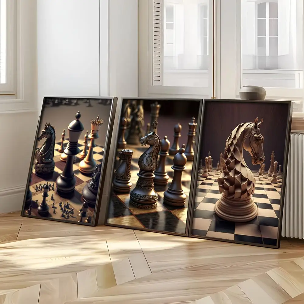 Black And White King Knight Chess Game Poster Woffity Simple Frameless Wall Sticker For Home Living Room Bathroom Decoration