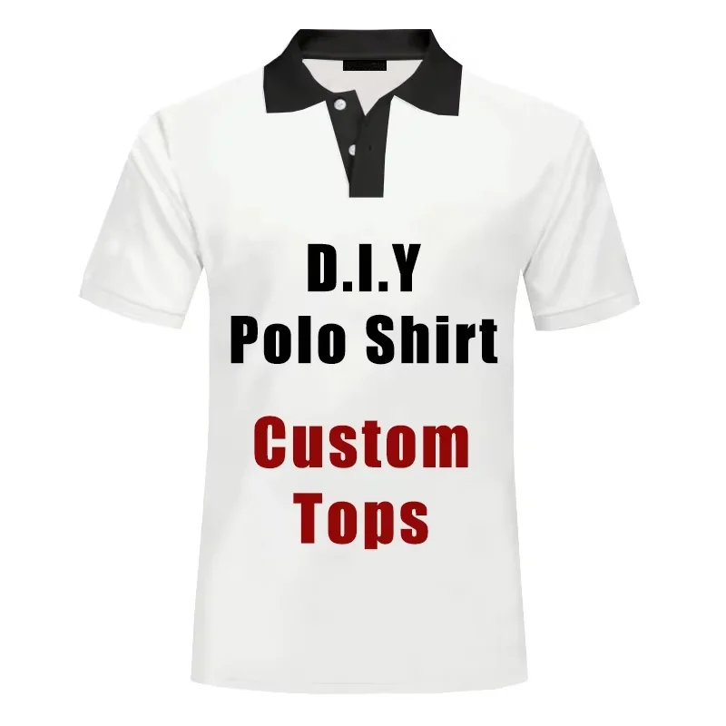 

3D Print DIY Logo Polo Shirt For Men Personalized Custom Pattern T-Shirt Summer Casual Lapel Tops Button Loose Short Sleeve Tees