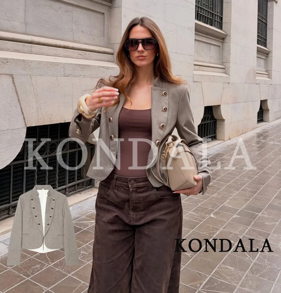 KONDALA Vintage Chic Buttons Blazer Jacket Women High Street Fashion Elegant Lapel Blazer 2026 Spring Trendy Ladies Slim Blazer