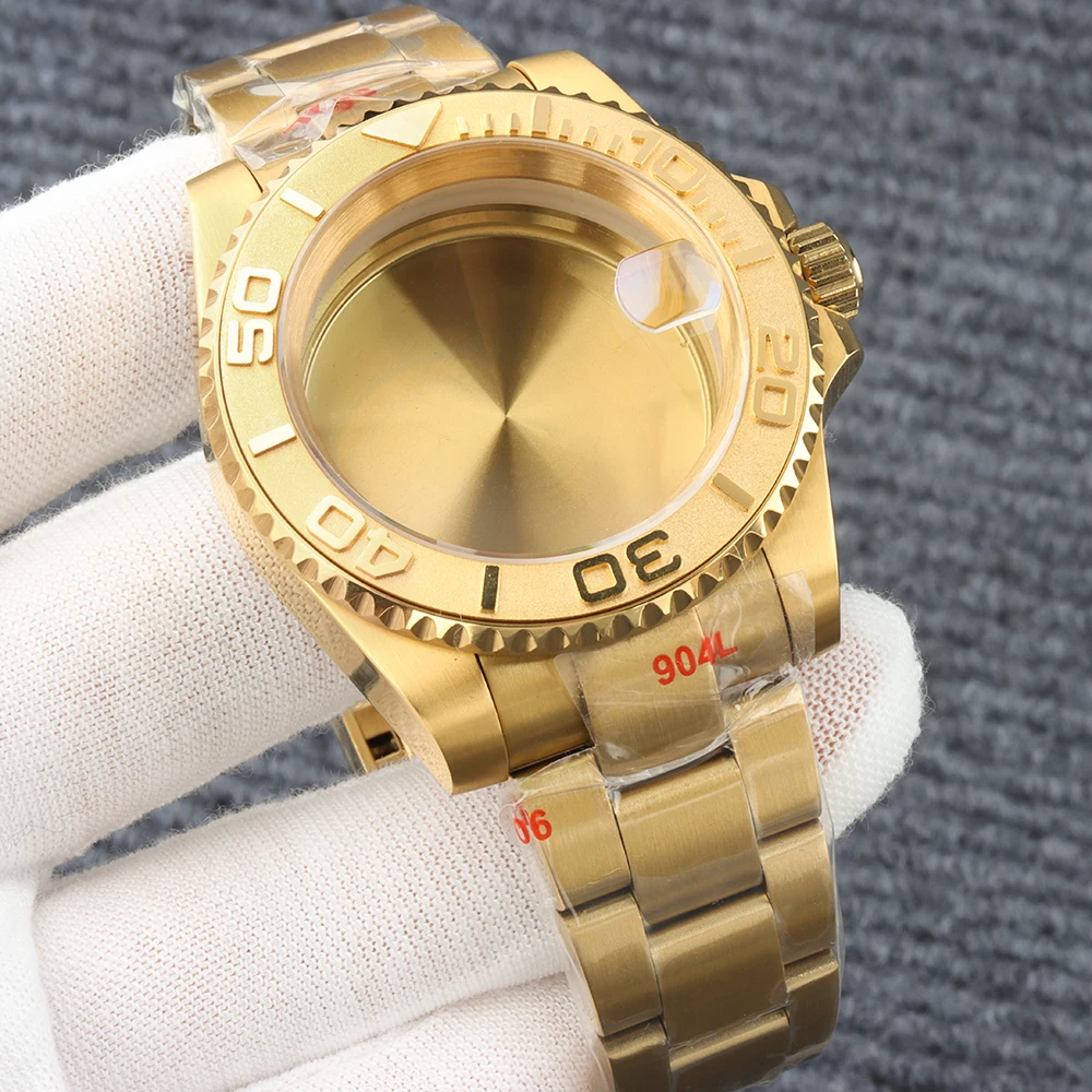 

40mm Gold NH35 Case Fit Yacht-Master Waterproof Case Strap For NH35 NH36 NH34 NH38 Movement Oyster Bracelet GMT SUB Watch Case