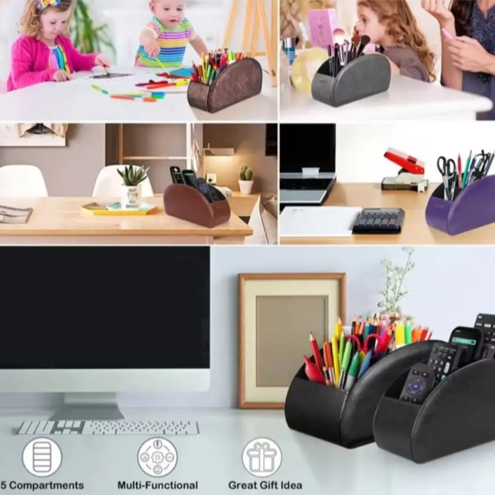 PU Leather Remote Control Holder Universal Modern Remote Control Box Multi-Device Multifunctional Desktop Storage Box