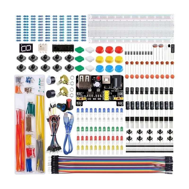 【Shop Now】For UNO R Component Pack Electronic Parts For Beginners Star Led 830 Hole Breadboard Electrolytic Resistor Kit