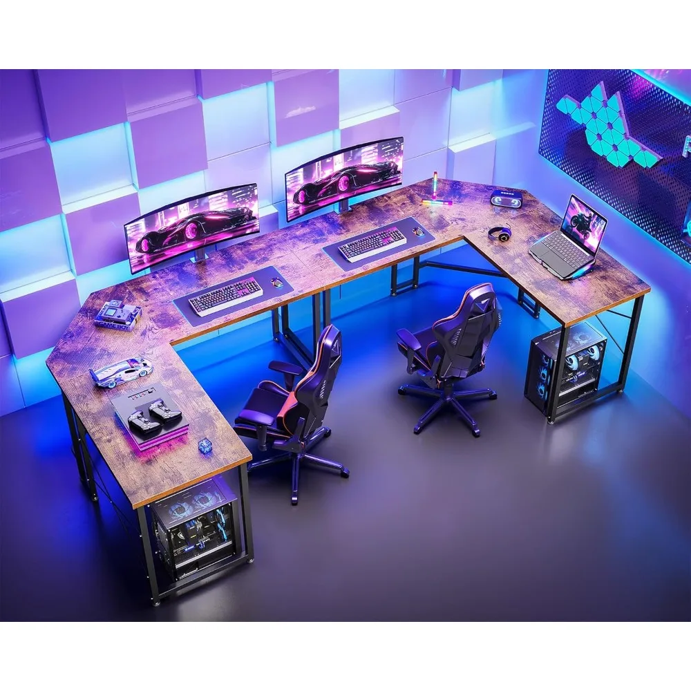 مكتب ألعاب على شكل حرف L مقاس 51 بوصة، محطة عمل متينة لطاولة الزاوية للمكتب المنزلي، الكتابة، الألعاب، مكتب كمبيوتر لـ Sma