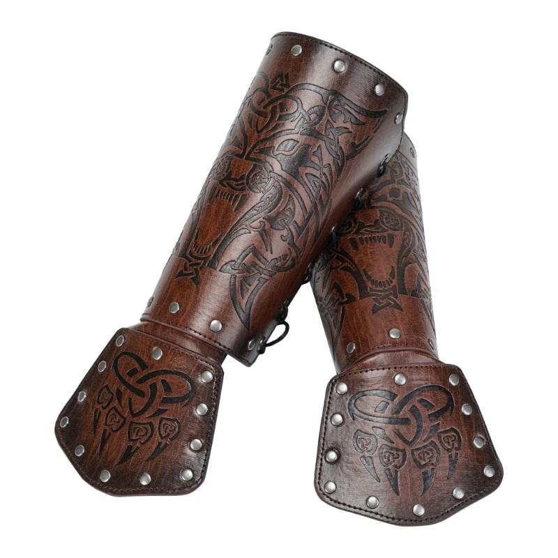 Viking Knight Arm Gauntlets Bracer Vintage PU Gauntlets معصمه من الجلد في العصور الوسطى دروع الذراع دروع فارس معدات واقية