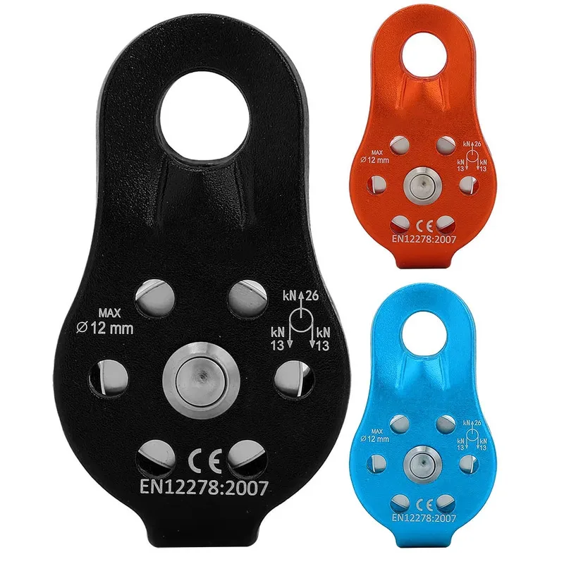 Katrol 26KN Paduan Aluminium Tugas Berat Katrol Tali Putar Tunggal untuk Roda Panjat Tali 12mm