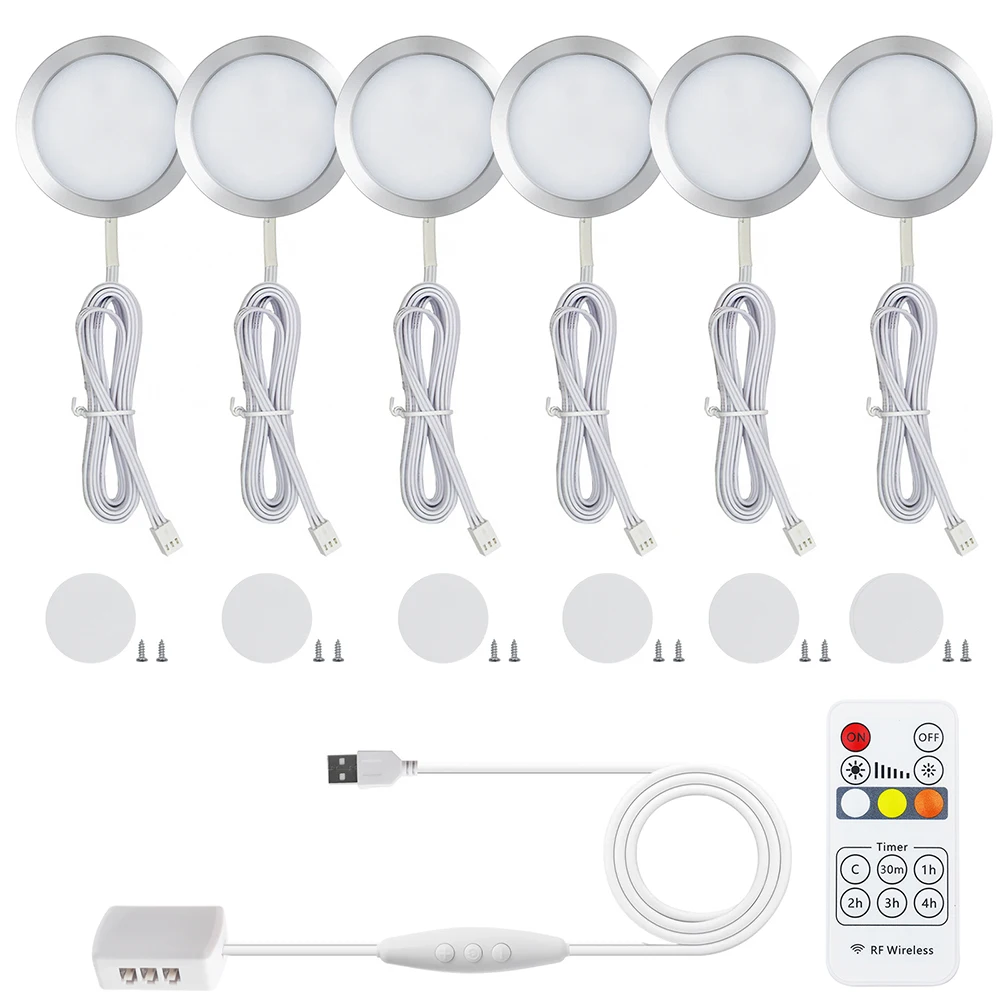 

DC 5V CCT LED Cabinet Light 13Key RF Remote USB Hub Kit Round Puck Lamp Powered Cool White/Warm White/Warm Light 16 LEDs 60*8mm