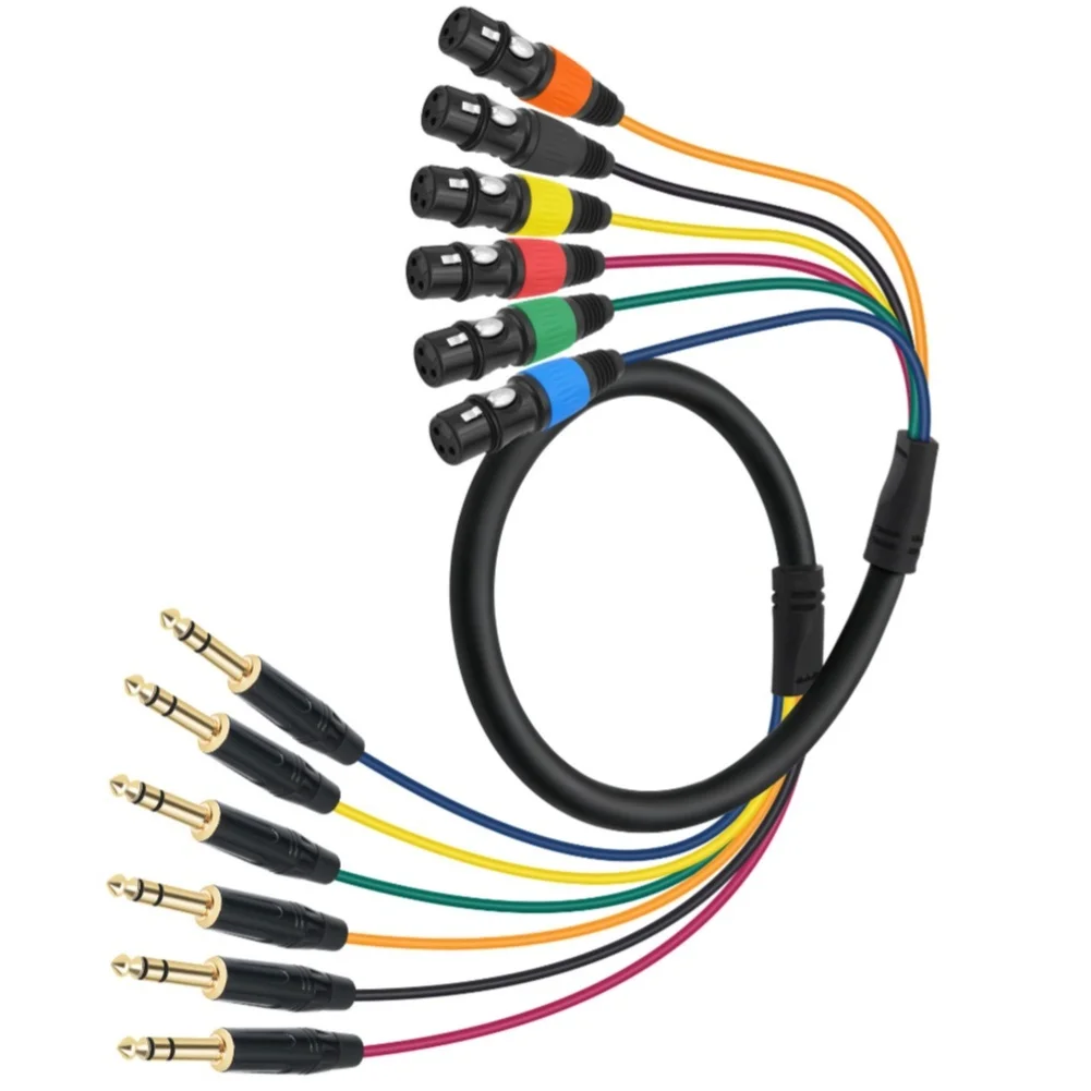 Professional 6 Channel XLR Female To 6.35mm For Trs Male Snake Cable Zinc Alloy For Mixing Console Microphone For Amplifier
