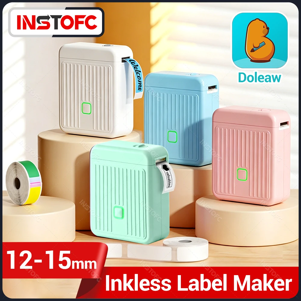 12-15mm Mini Bluetooth Wireless Mobile Thermal Label Printer and White Color Label Paper Roll for Namer Date Price Tag Print