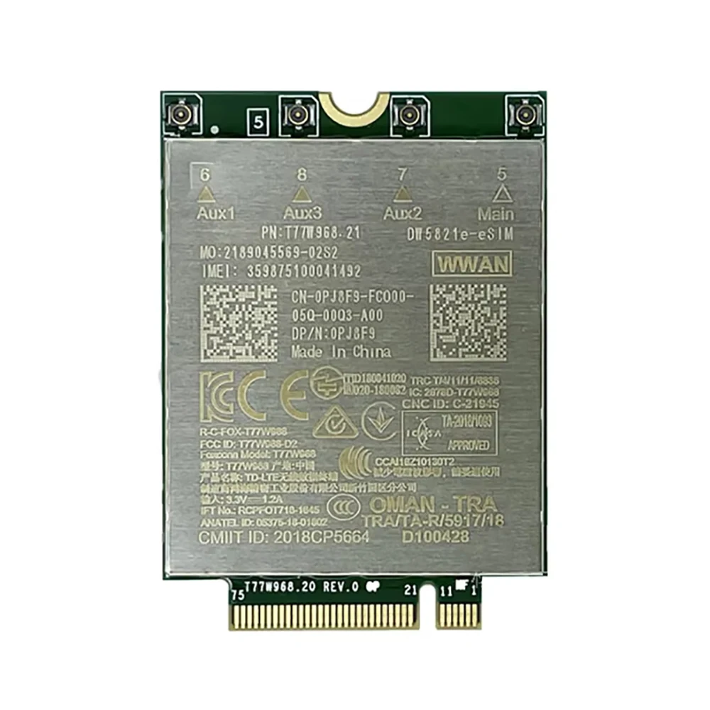 

Модуль 4G T77W968 DW5821e-eSIM LTE Cat16 M.2 для ноутбуков Latitude 7400, 7400 2-in-1, 5424, 5420, Rugged 7424, Rugged Extreme
