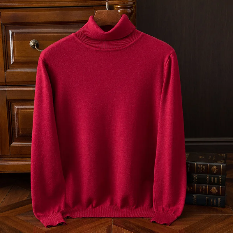 

Spring Autumn 100% Wool Blend Pullover Sweater Men's High Collar Cashmere Knitwear High-end Mens Clothing