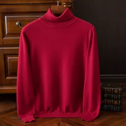 Frühling Herbst 100% Wolle Mischung Pullover Pullover männer Hohe Kragen Kaschmir Strickwaren High-end-Herren Kleidung