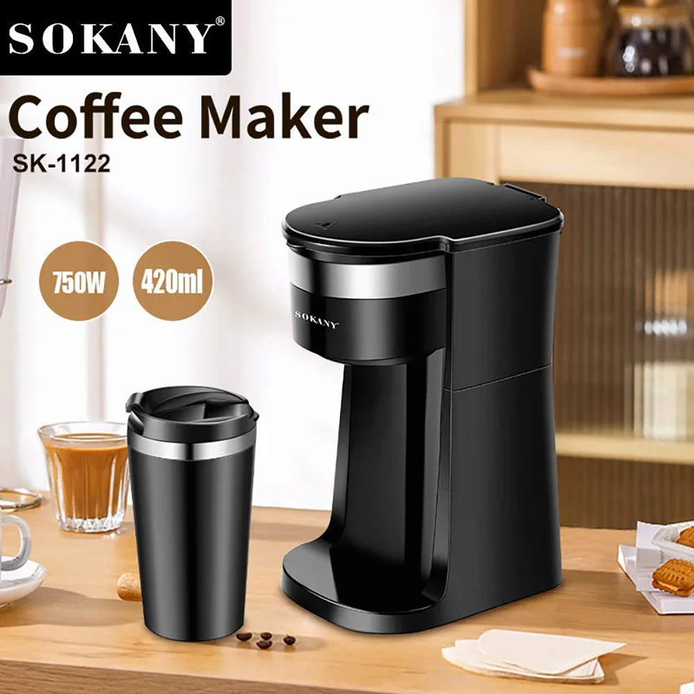 Electric Coffee Maker Tea Brewing Coffee Home Office 1 Cup Coffee Maker Security System with Simple Operation