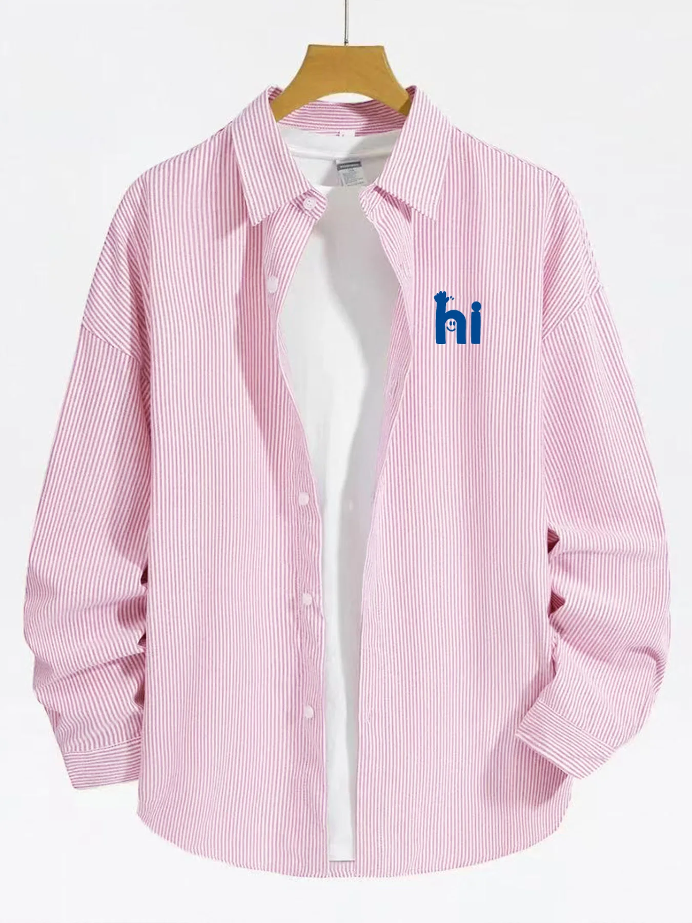 

Spring and Autumn New Korean Style Trendy Men's Clothing Simple Letter Pattern Long Sleeve Casual Striped Shirt