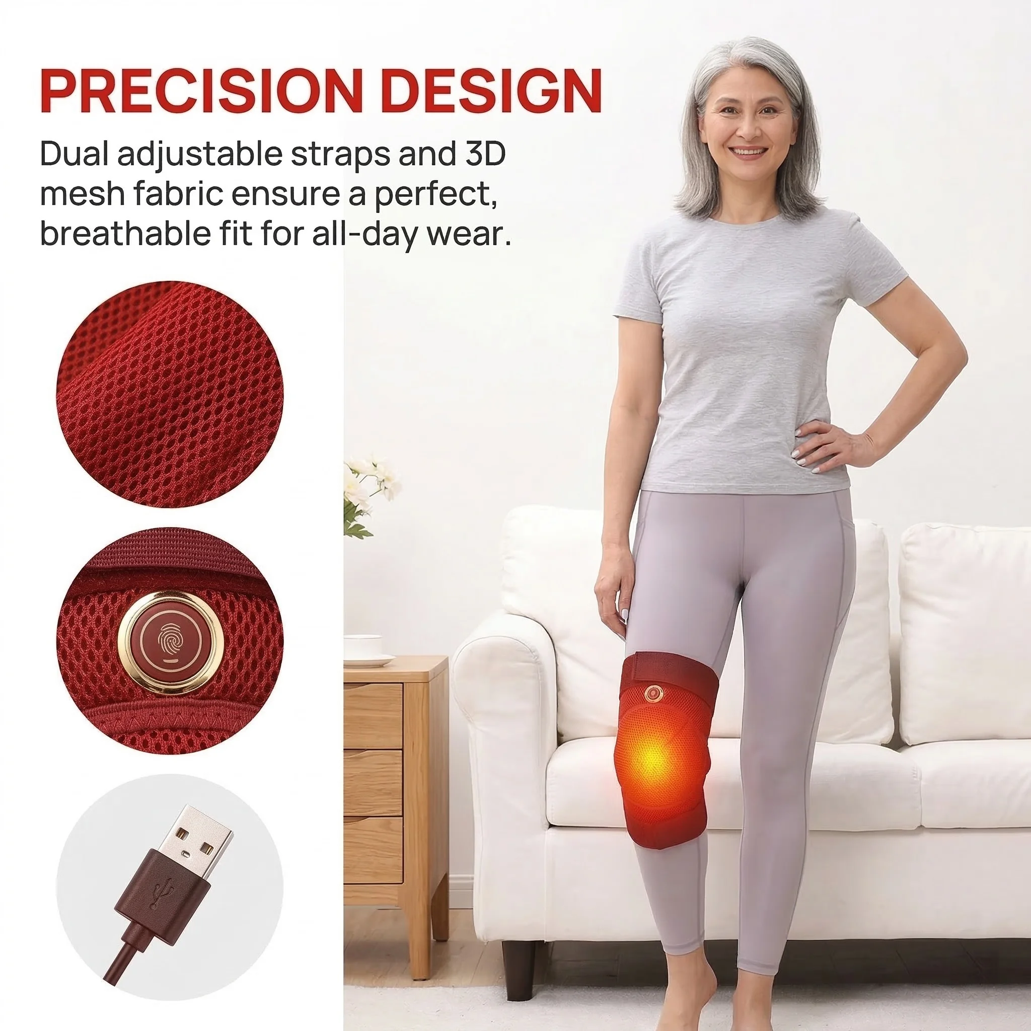 Electric Heating Brace for Knee Fatigue Relief 3 Levels Temperature Heated Elbow Knee Brace Warming Products Muscle Relaxation