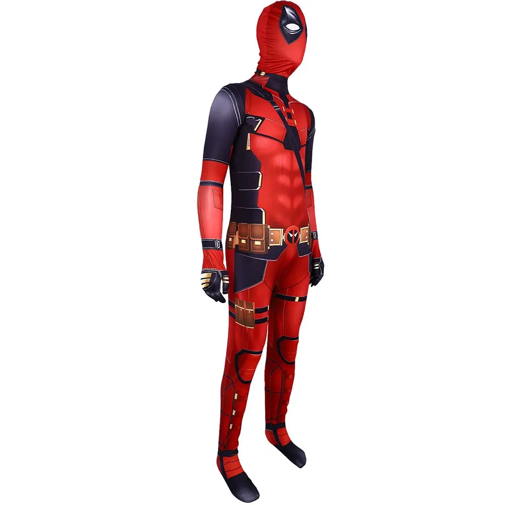 2-delige Deadpool Wolverine Jumpsuit Rode Mannen Vrouwen Cosplay Kostuum Superheld Hoofddeksels Performance Party Halloween Zentai Bodysuit