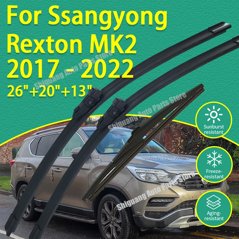Limpiaparabrisas Delanteros y Traseros con Revestimiento de Silicona para Ssangyong Rexton MK2 Y400 Y450 2017-2022, Accesorios para Parabrisas
