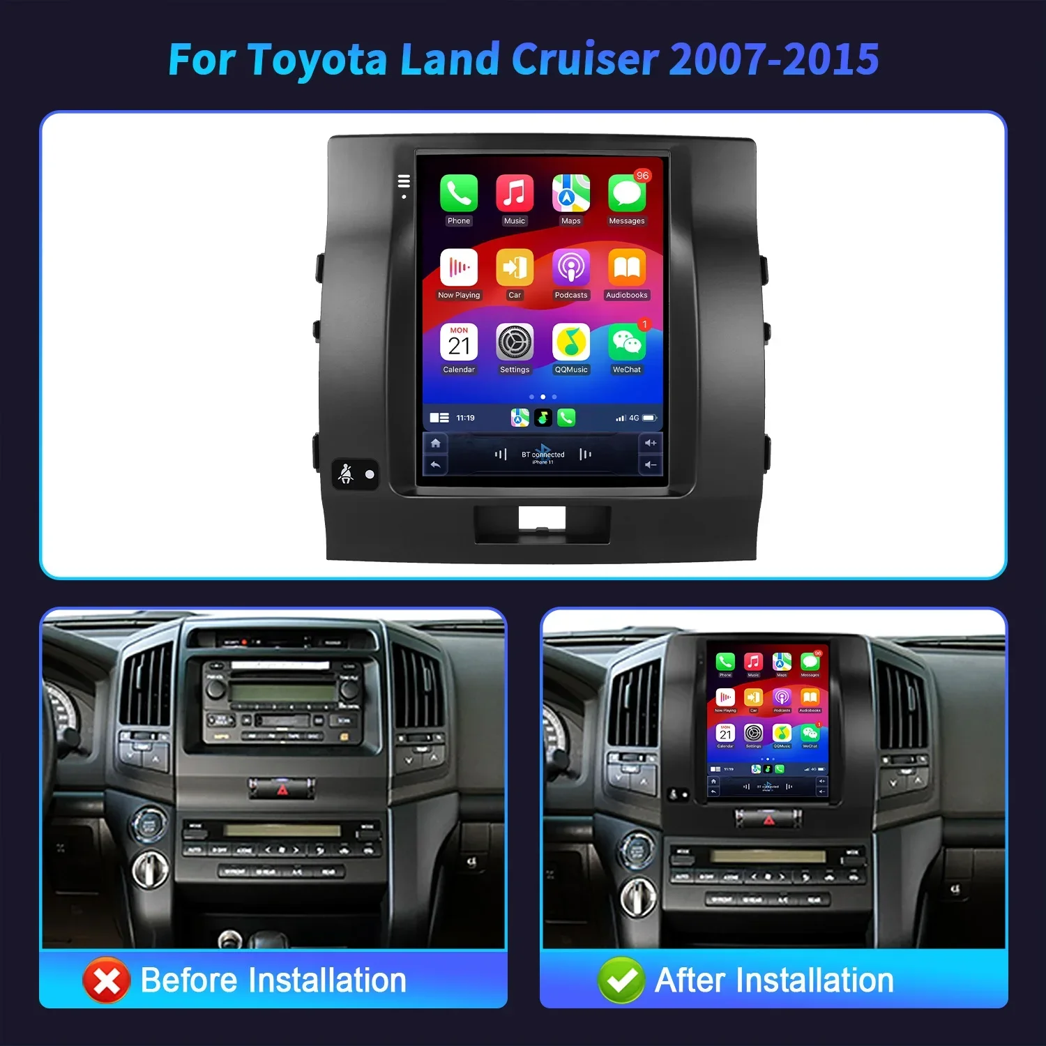 9.7inch Android 14 For Toyota Land Cruiser 2007-2015 Car Radio Multimedia Wireless Carplay Navigation 4G GPS Screen Stereo GPS