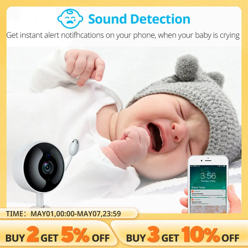 KERUI Baby Monitor With Wall Mount WiFi HD Video Tuya Smart Home IP Camera Mini Wireless Temperature Sound Motion Detection Cam