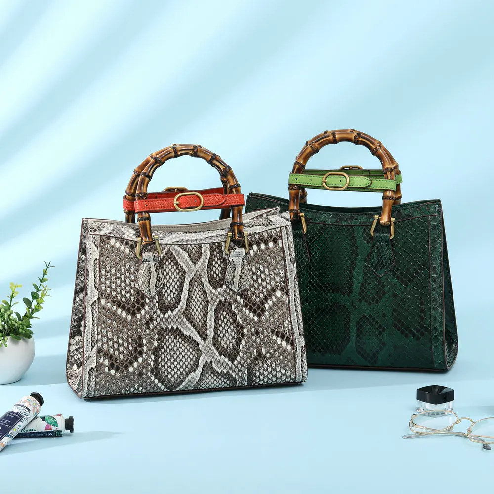 Luxury Python Skin Women\'s Shoulder Crossbody Bag 2023 Genuine Leather Lady Handbag Fashion Large Capacity Bamboo Joint Bag 45