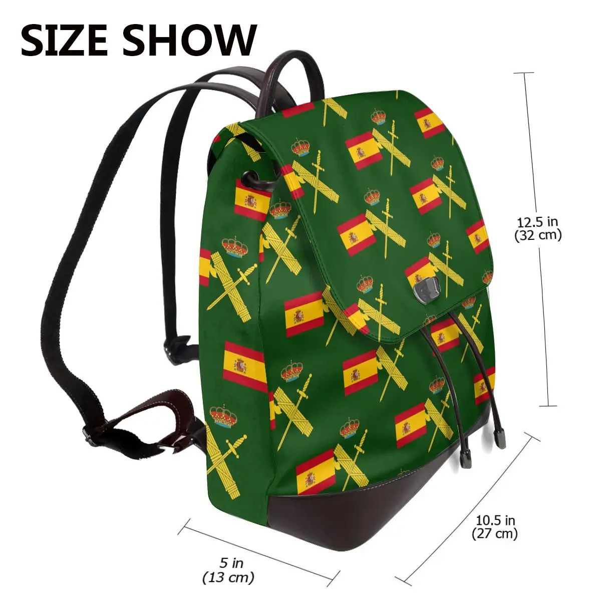 Spain Flag Plus Emblem Civil Guard Bookbag School Student Bags Hiking Travel Daypack for Women Fashion Derma Backpack