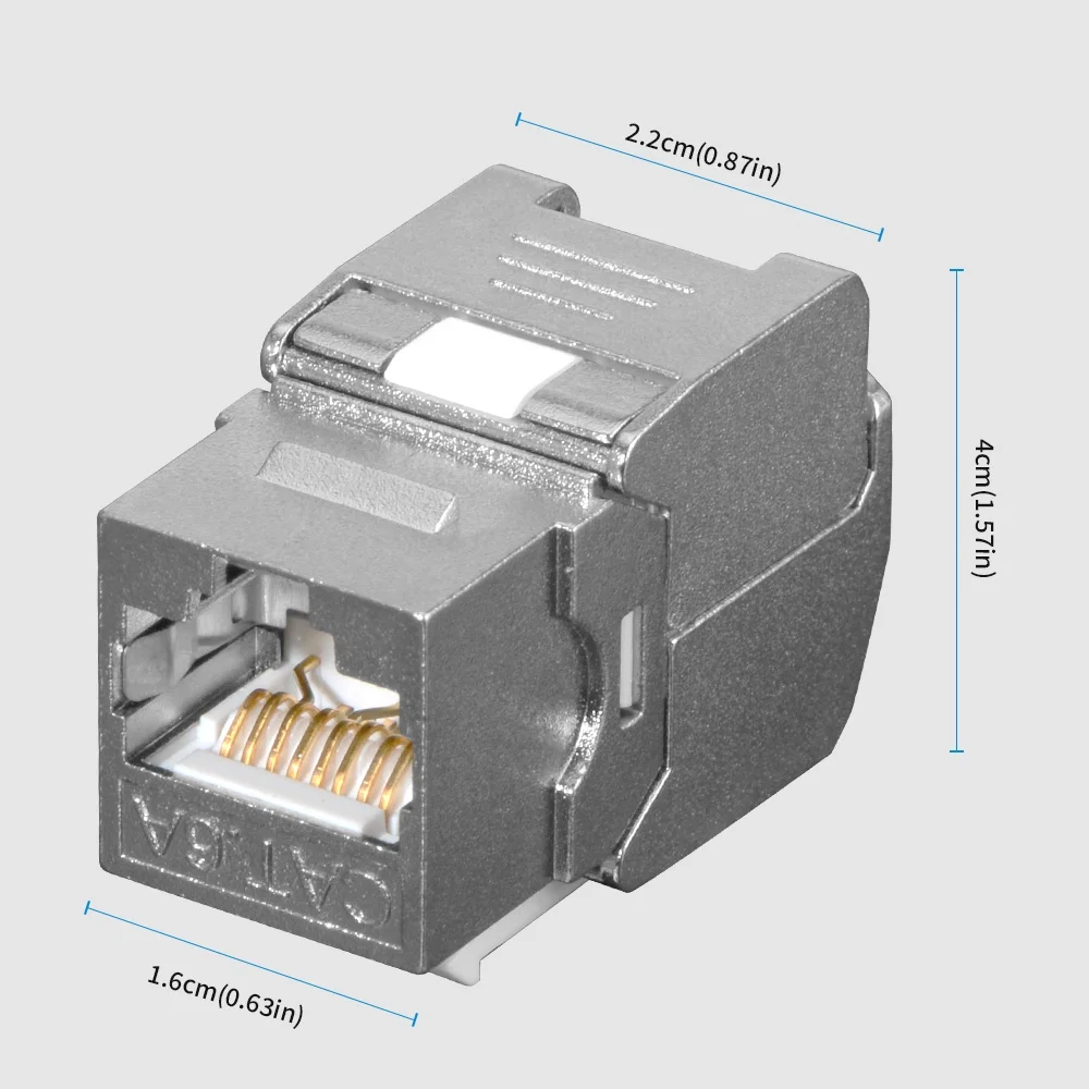 RJ45 CAT6A Shielded RJ45 Keystone Jack, 180° Tool-Free Zinc Alloy Network Module Coupler