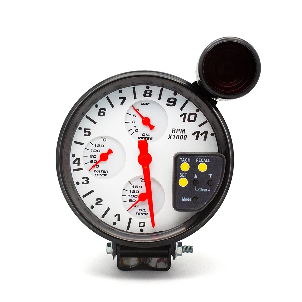 5 Inch 4 IN 1 Car Racing Tachometer RPM Meter Water Temp Oil Temp Oil Pressure 4 Functions In 1 With Shift Light and Sensor