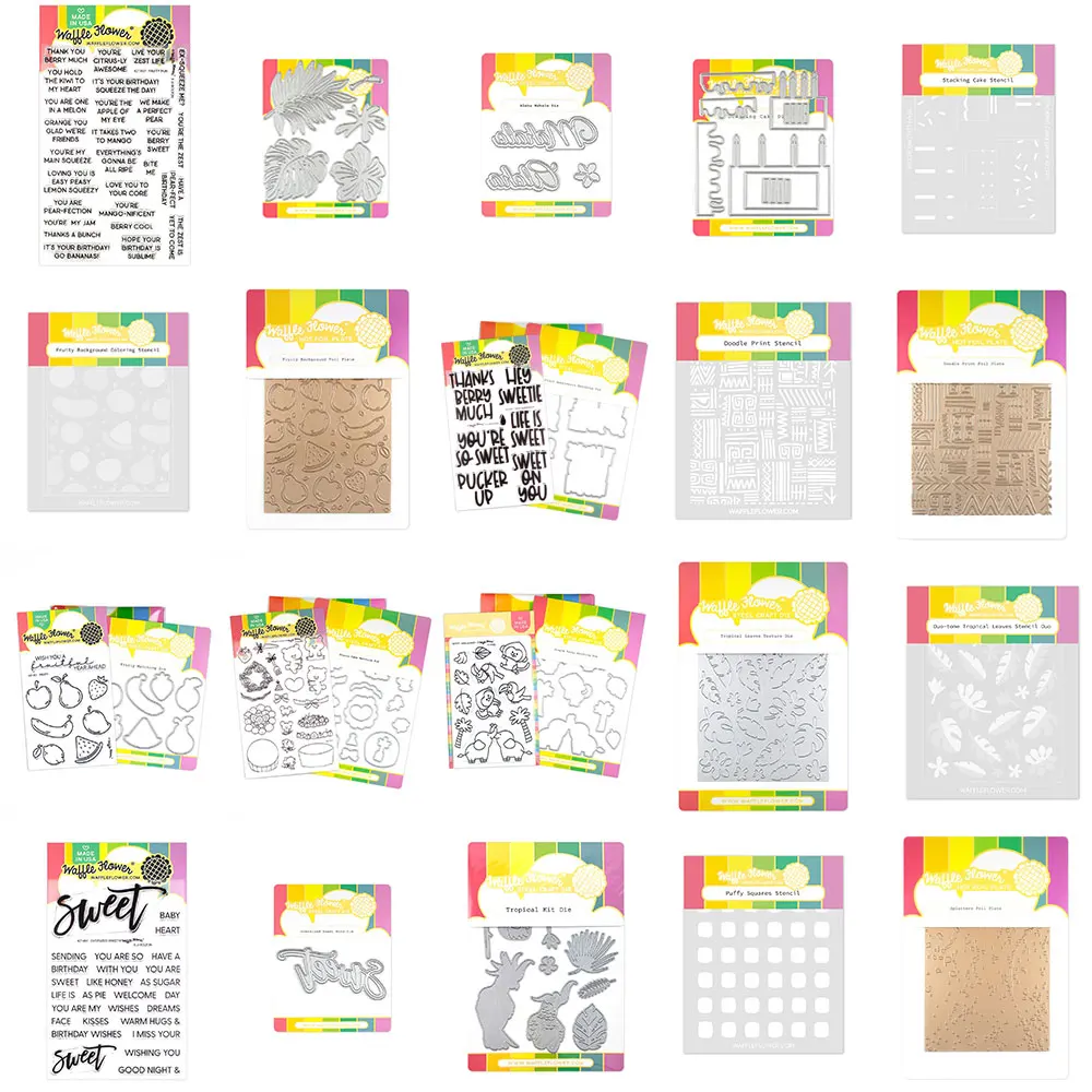 Summer Tropical Stamps Dies & Stencils Bundle - Clear Stamps, Metal Dies and Background Stencils for Card Making Scrapbooking