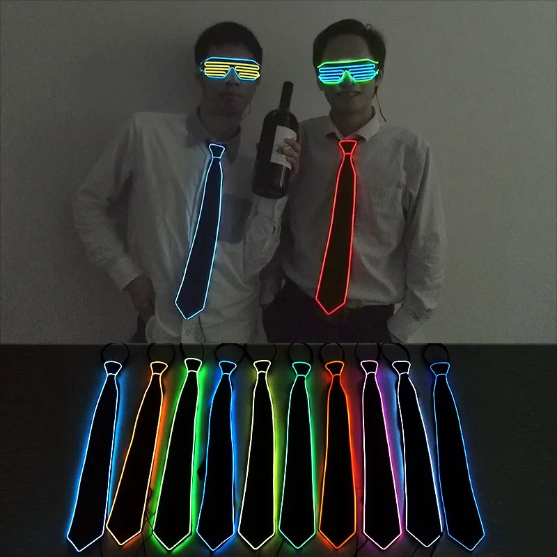 Bar Glowing Light Up Necktie For Men LED Luminous Gentlemen Tie Fluorescent Party Props Neon Tie Glasses Christmas Decor Costume