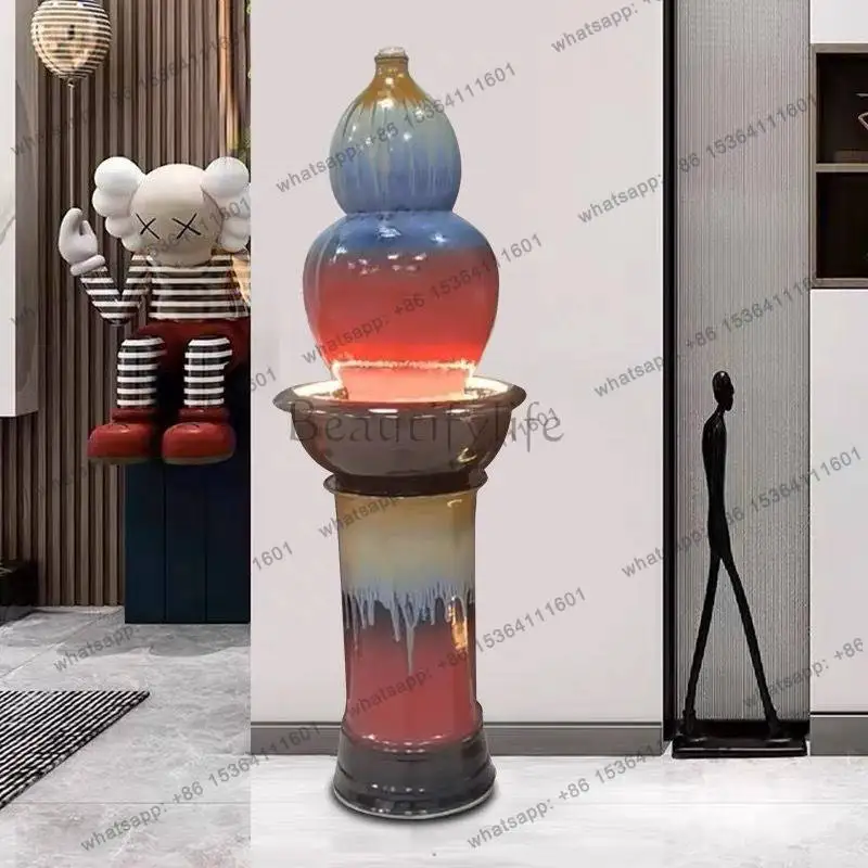 Ceramic gourd flowing water fountain ornament living room office floor view