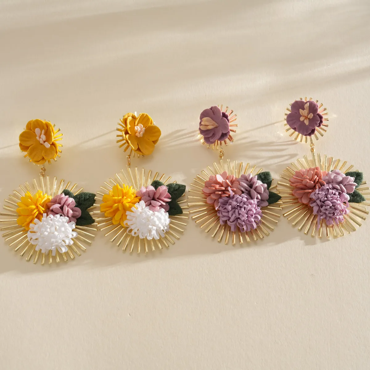 Cloth art flower silver needle earring is simple sweet small fresh earring small senior sense earring