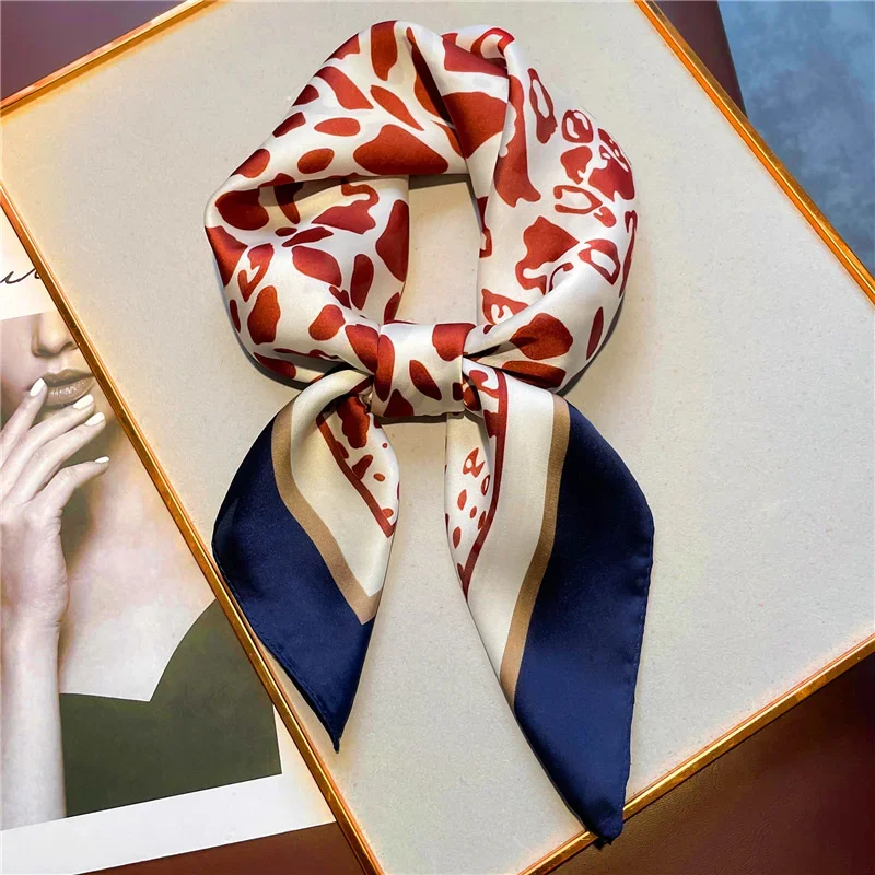 2024 Luxury Brand Satin Silk Scarf Ladies Leopard Print Women Shawl Headband Small Hair Scarves Female Handkerchief Scarves