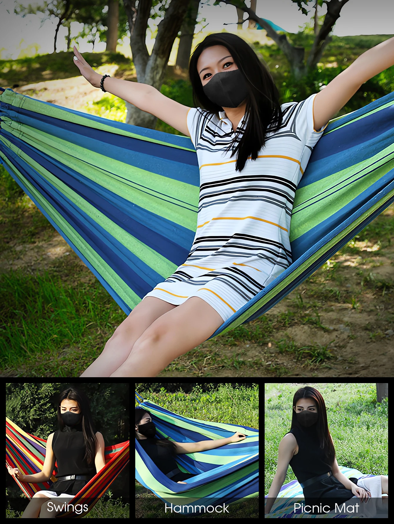 Red rope containing 260 * 100cm widened outdoor camping hammock, anti rollover canvas hammock, double thick hammock