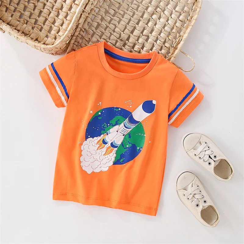 Jumping Meters New Arrival Orange Rocket Boys Girls T shirts Cotton Children's Tees Summer Kids Girls Casual Baby Tops