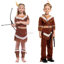 Children Indian Princess Native Archer Huntress Costume Children's Masquerade Cos Party Dress Girls Boys Carnival Purim Cosplay