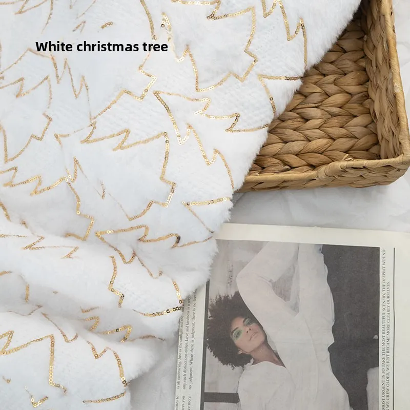 عيد الميلاد تقليد الأرنب الفراء قصيرة المخملية النسيج للتطريز ندفة الثلج نمط الديكور شجرة زخرفة خلفية القماش