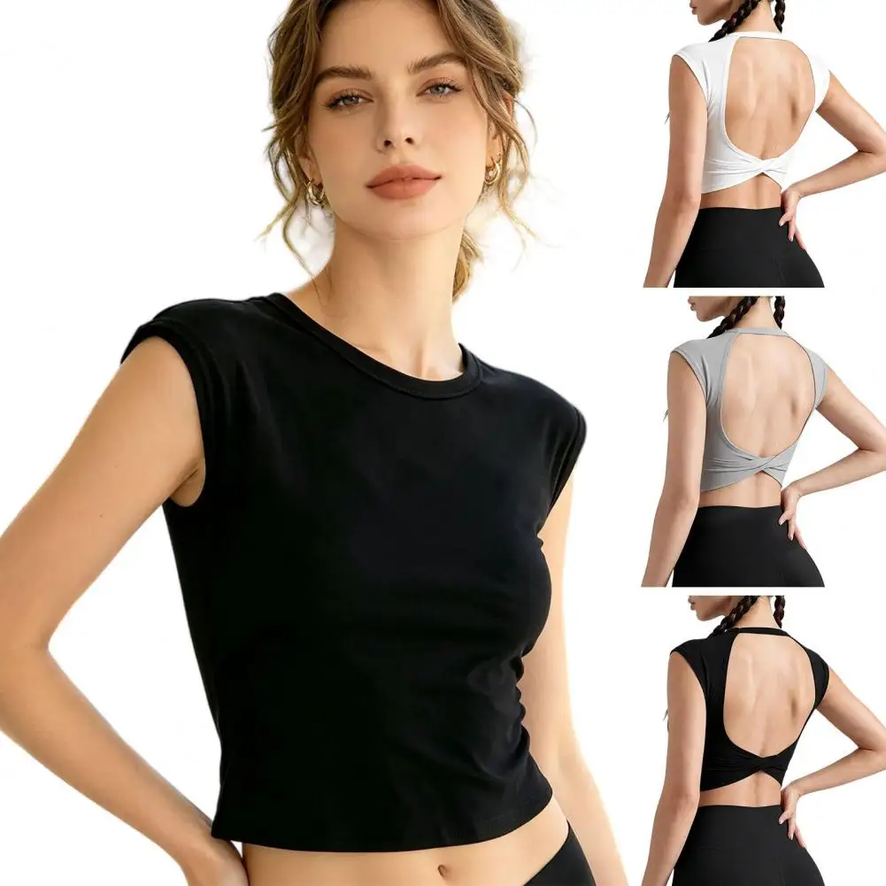 Fashion Round Neck Slim Crop Tops Beauty Back Streetwear Sleeveless Top Bottoming Shirt Ins Simple Solid T-shirt Female