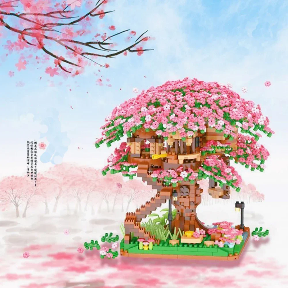 日本の桜のミニビルディングブロック,街の桜の家,ストリートビューモデル,子供のおもちゃ,ギフトのアイデア