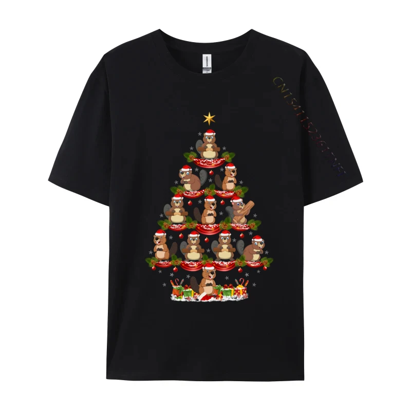 

Beaver Xmas Lighting Santa Beaver Christmas Tree T-Shirts Vintage Print T-Shirt Comfortable Breathable Casual Fashion T-Shirt