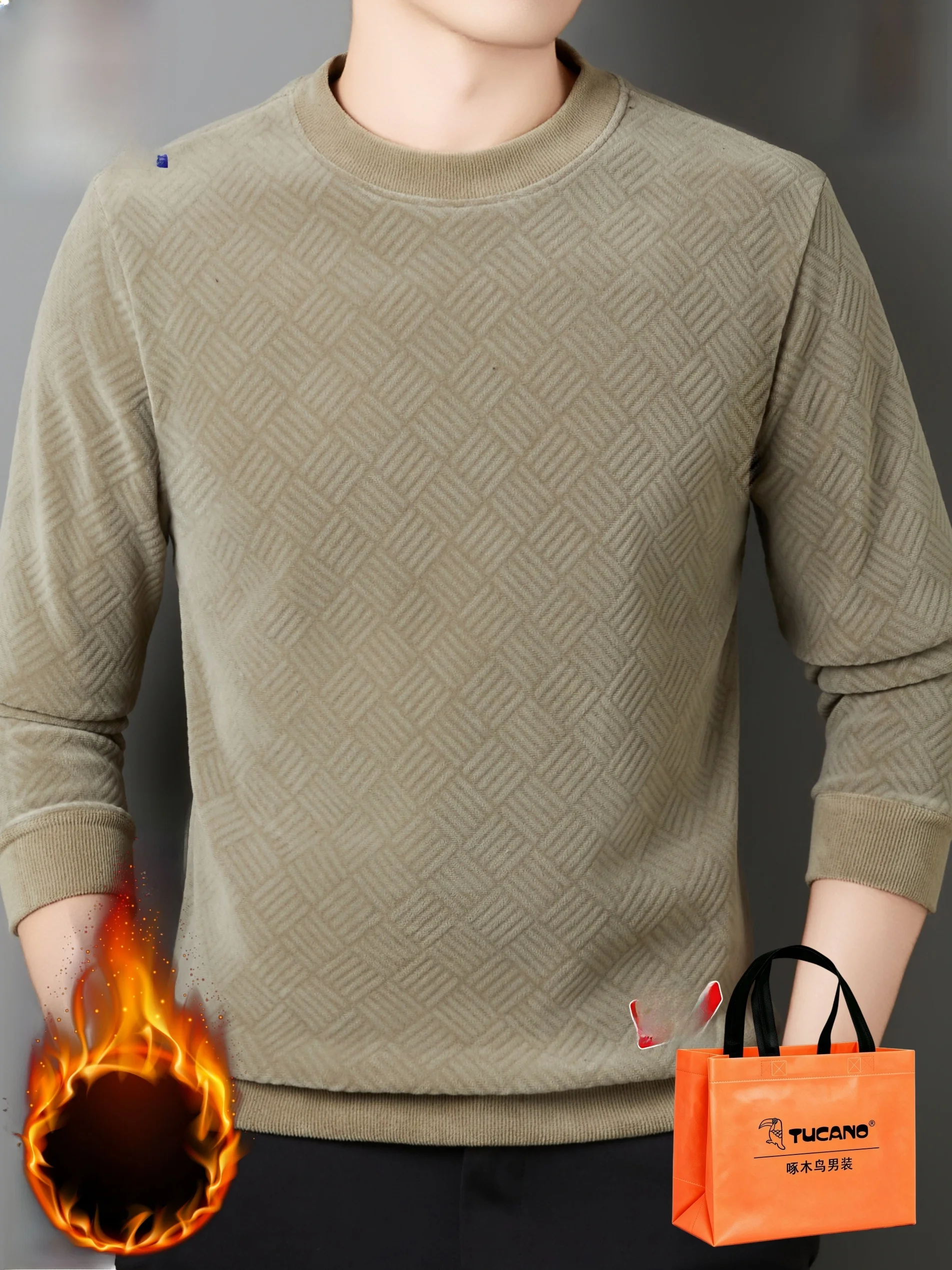 Camiseta de Moletom Masculina de Gola Redonda com Forro de Lã Grosso, Manga Longa, Quente, Estilo Novo Outono Inverno, Casual...