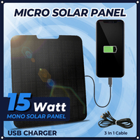 15W Outdoor Camera Solar Panel, 5V USB Solar Panel Charger, IP67 Waterproof High Monocrystalline for Camping Picnic