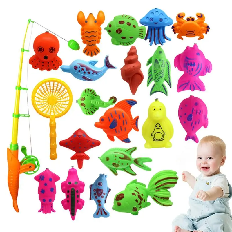 22PCS Magnetic Fishing Toy Fine Motor Skill Development Floating Fish Water Baby Toys Interactive Fishing Game For kids Toddlers