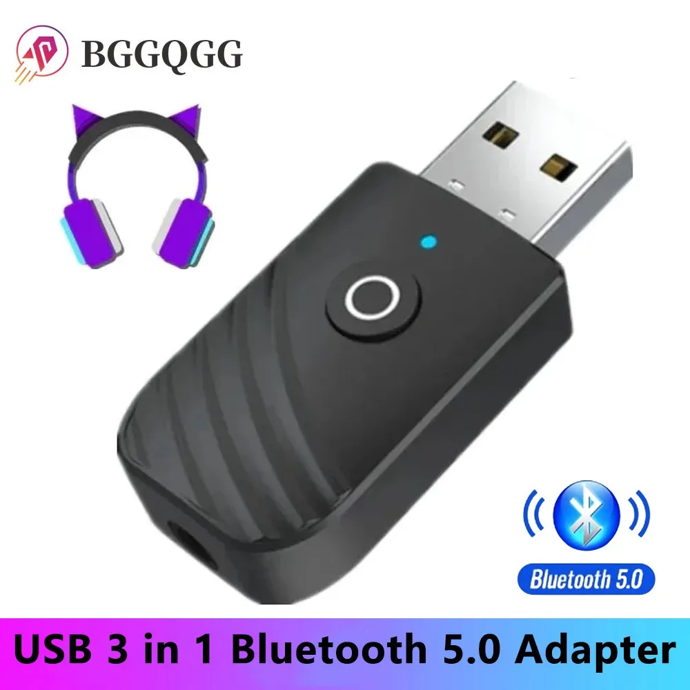 

BGGQGG USB 3 In 1 Bluetooth 5.0 AdapterAudio Receiver Transmitter 3.5mm AUX Stereo Adapter For TV PC Computer Car Accessories