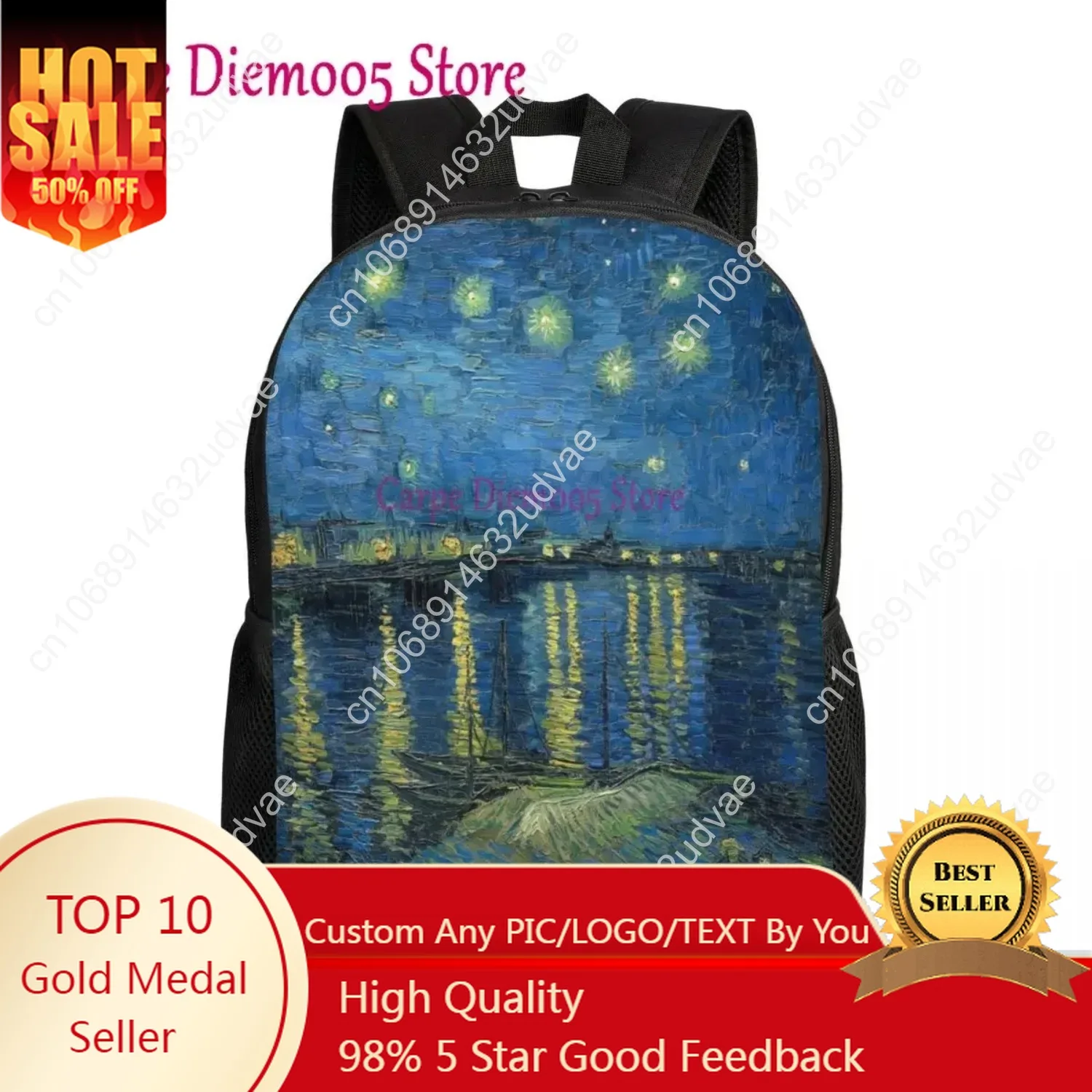 

Starry Night Over The Rhone Travel Backpack Men Women School Laptop Bookbag Vincent Van Gogh College Student Daypack Bags