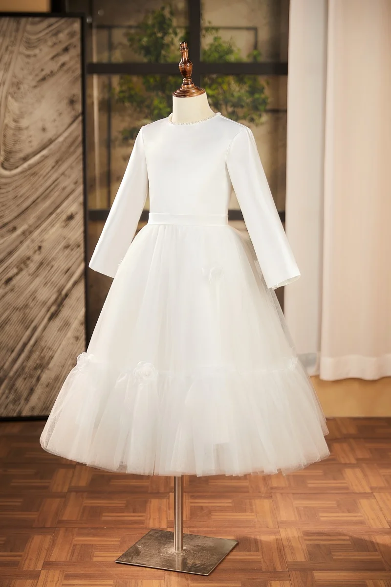 긴팔 소녀 드레스 공주 드레스 어린이 간단한 호스트 드레스 드레스 소녀 피아노 공연 공연 의류 봄