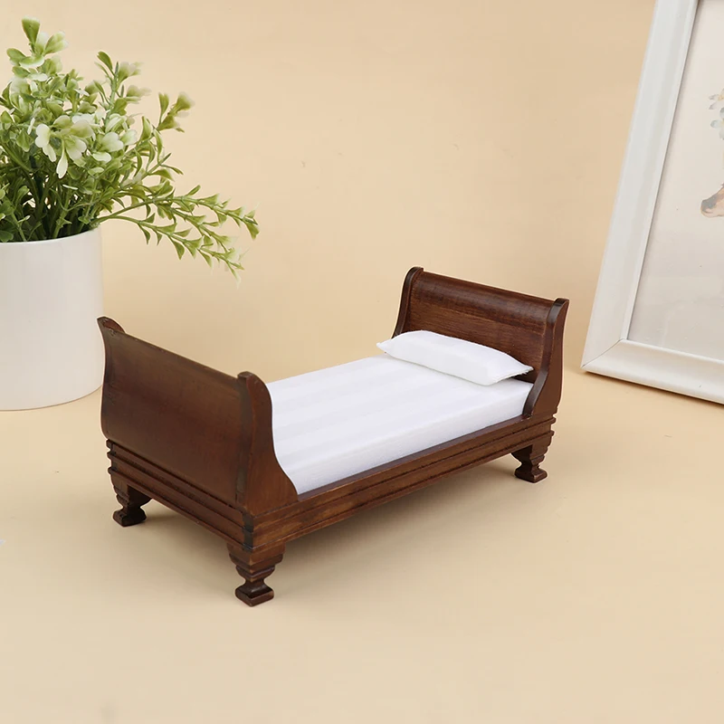 1 peça 1:12 casa de bonecas em miniatura móveis de madeira cama única acessórios para casa de boneca