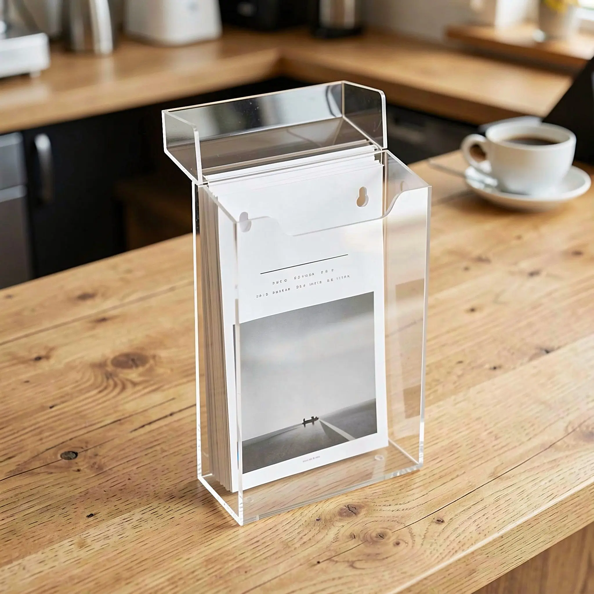 Acrylic Brochure Box with Lid Clear Wall Mount Pamphlet Holder Outdoor Literature Booklet Display Rack Wall Storage Organizer