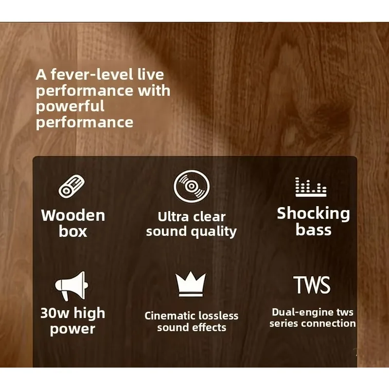 Retro Wooden Box Bluetooth Portable Speaker 30W Output Multifunctional Karaoke Audio Device