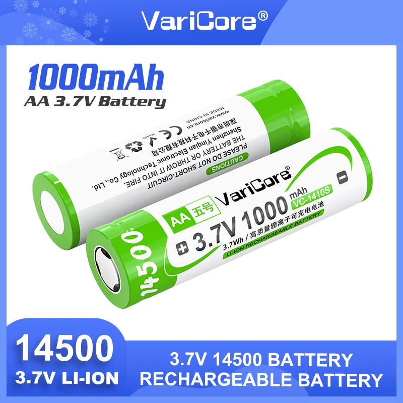 VariCore VC-1410S 14500 AA 3.7 فولت 1000 مللي أمبير بطارية ليثيوم قابلة للشحن ذات سعة كبيرة للتحكم عن بعد في الماوس والمزيد